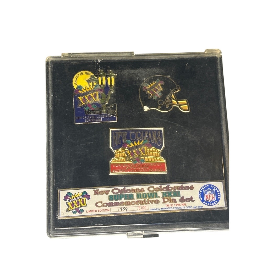 Vintage 1997 Super Bowl XXXI New Orleans Commemorative Pin Set Limited 1959/5000